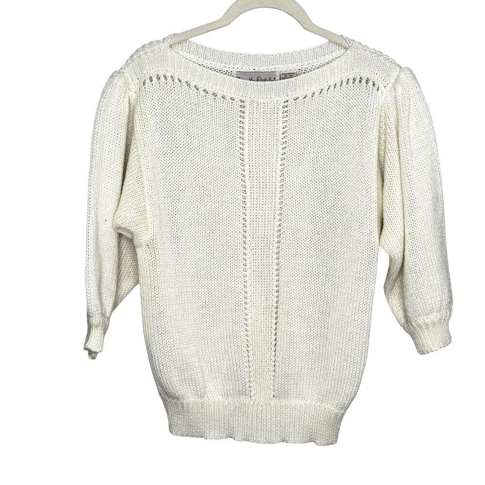 Vintage Diane Von Furstenberg Sweater Womens Medium White Knit Acrylic 80s